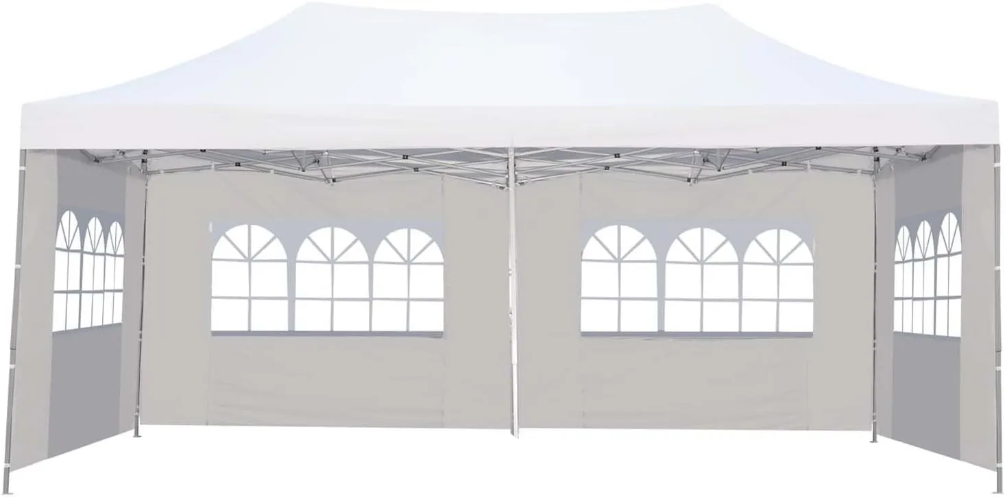 10x20 Ft Pop up Canopy Party Wedding Gazebo Tent Shelter with Removable Side Walls (PPOBODF006WH)