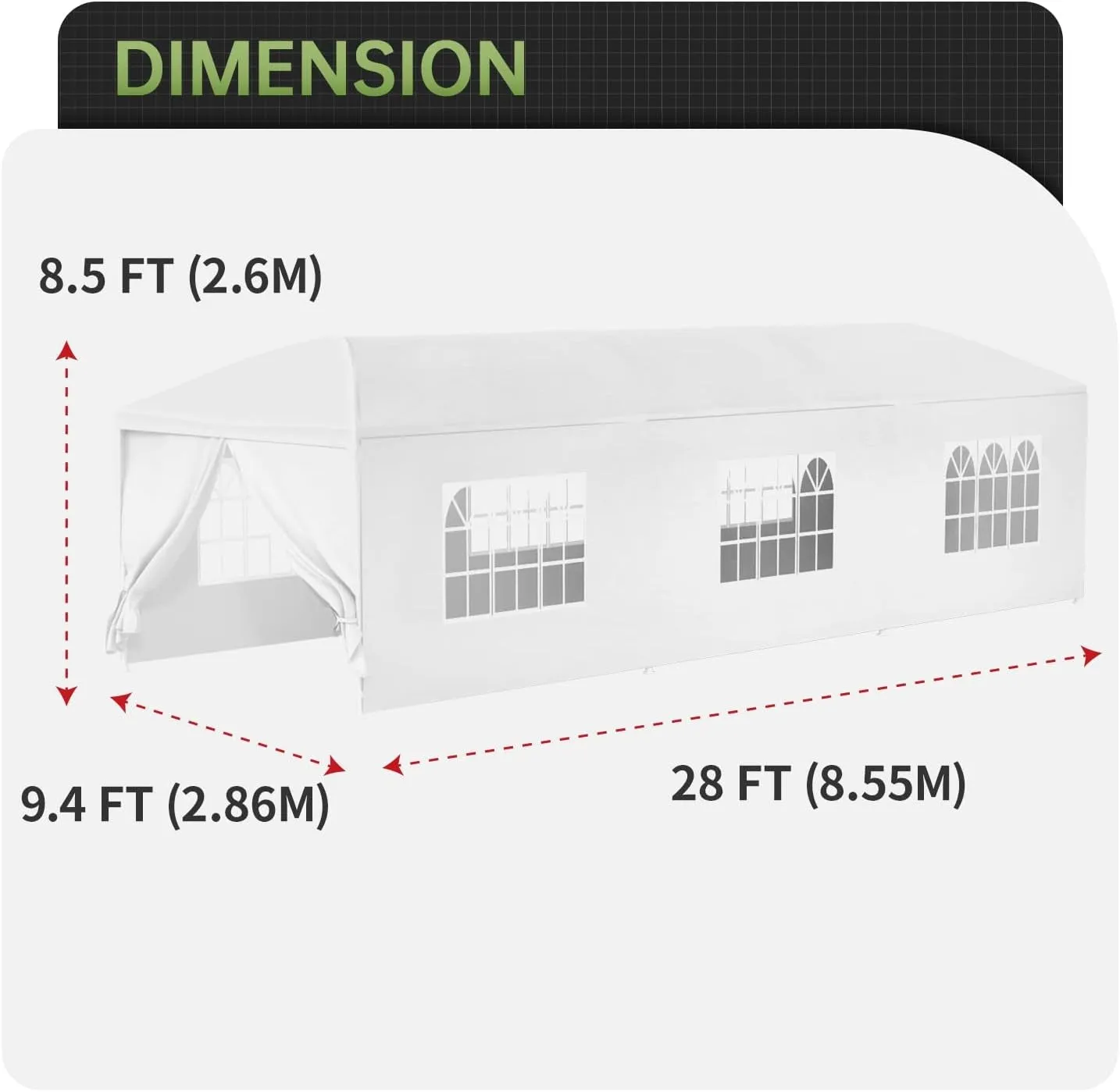 10X30 Party Tent Wedding Patio Gazebo Outdoor Carport Canopy Shade with Side 8 Removable Walls