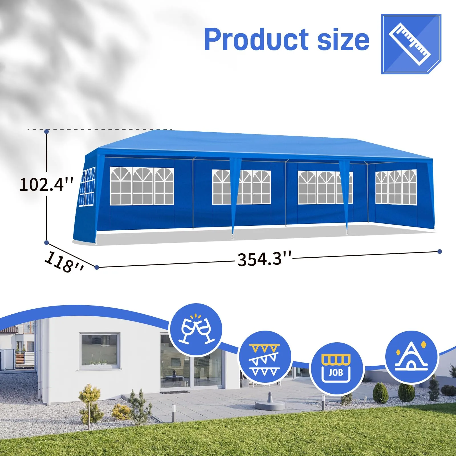 10x30FT Blue Party Tent Outdoor Canopy Tent Heavy Duty Wedding Tent Waterproof Patio Gazebo Tents for Parties with 8 Removable Sidewalls Perfect for Holiday Birthday Graduation BBQ