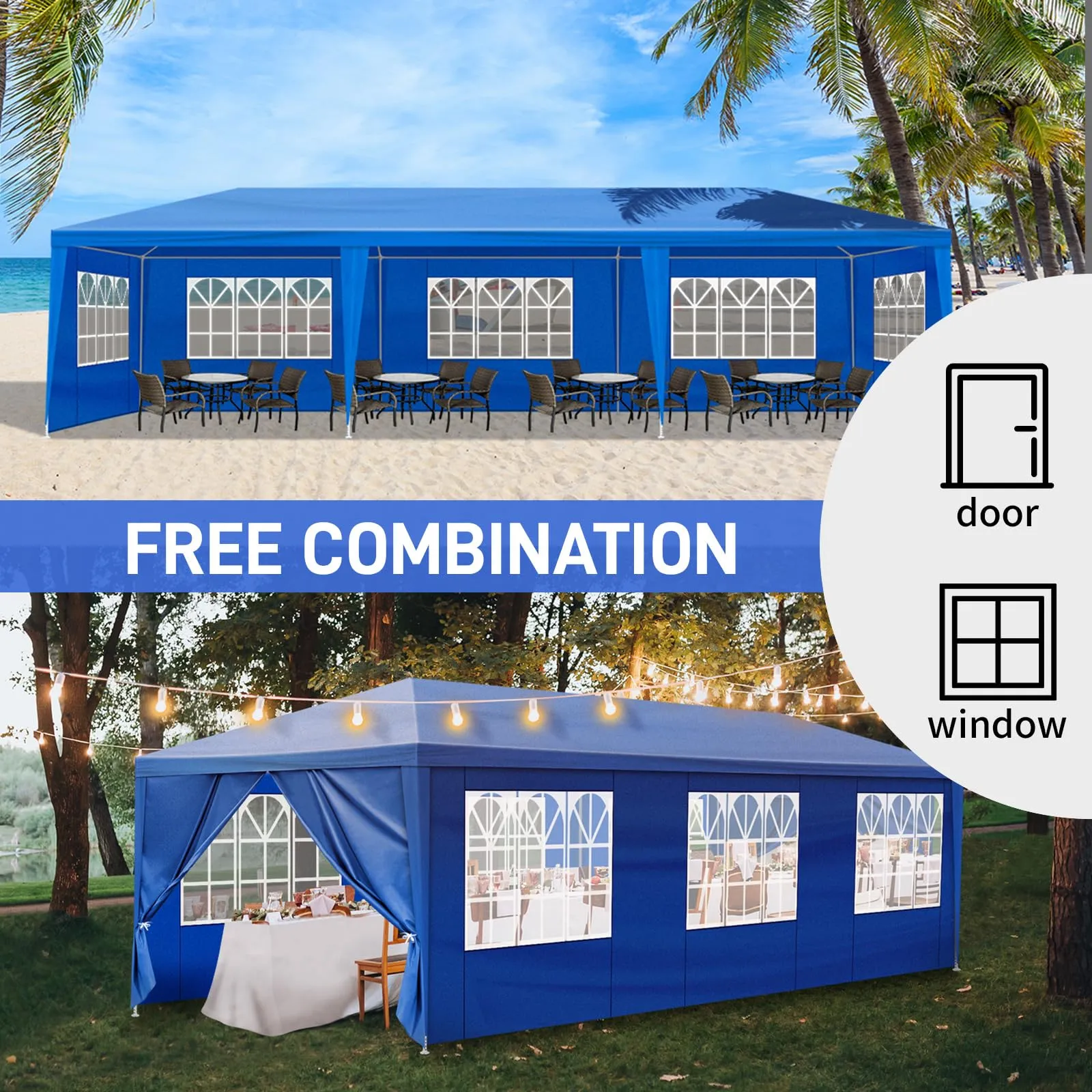 10x30FT Blue Party Tent Outdoor Canopy Tent Heavy Duty Wedding Tent Waterproof Patio Gazebo Tents for Parties with 8 Removable Sidewalls Perfect for Holiday Birthday Graduation BBQ