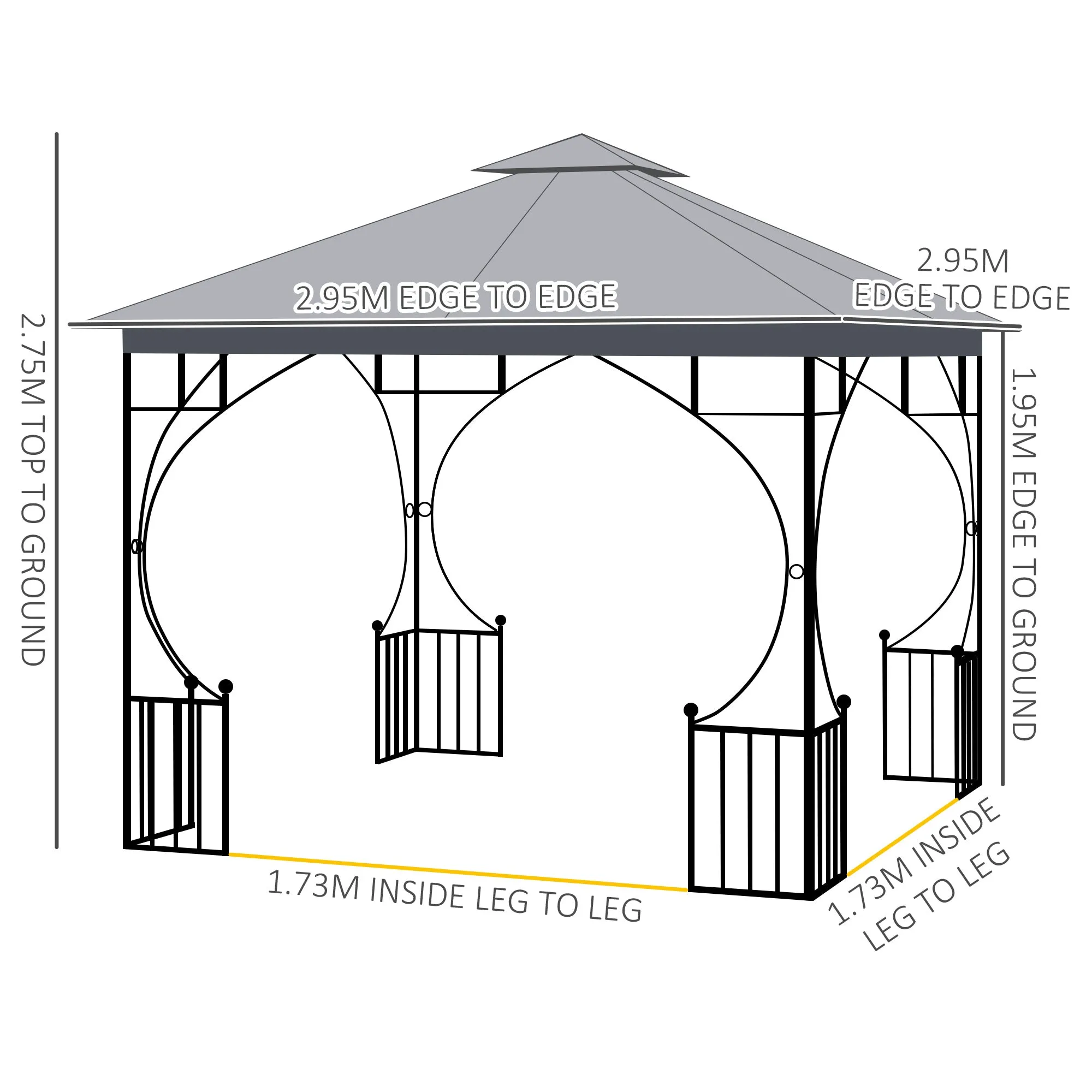 3 x 3 M Garden Gazebo Patio Party Tent Shelter Outdoor Canopy Double Tier Sun Shade Metal Frame Light Grey