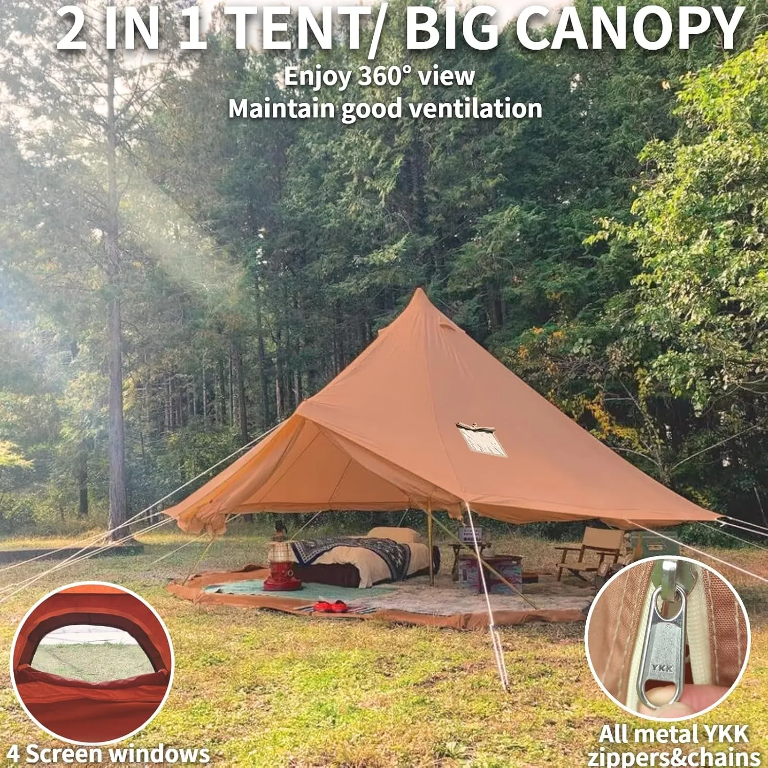 B5 PRO Canvas Tent for Camping W/Stove Jack, 4 Season Glamping Yurt Tents Bell Tent for 4/6/8 Person Family, 13/16.4/20Ft