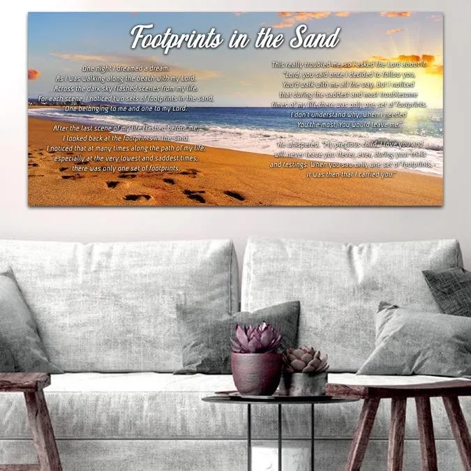 Bright Sun Footprints In The Sand Wall Art & Decor - Christian Canvas Wall Art