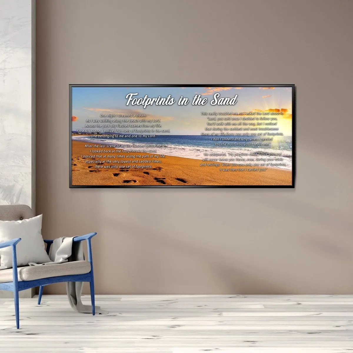 Bright Sun Footprints In The Sand Wall Art & Decor - Christian Canvas Wall Art