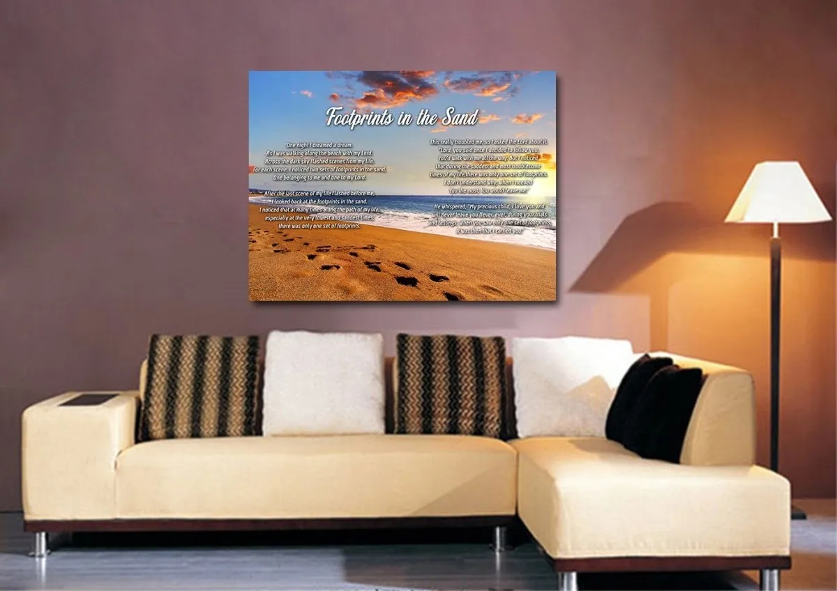 Bright Sun Footprints In The Sand Wall Art & Decor - Christian Canvas Wall Art