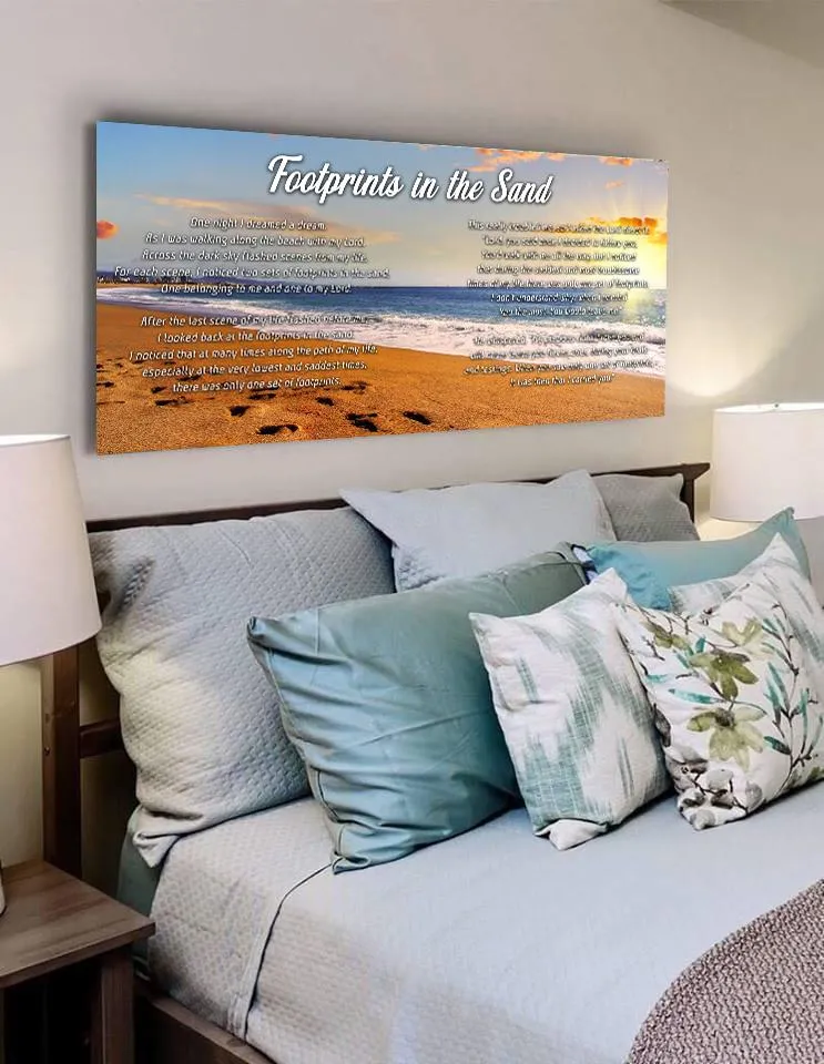 Bright Sun Footprints In The Sand Wall Art & Decor - Christian Canvas Wall Art