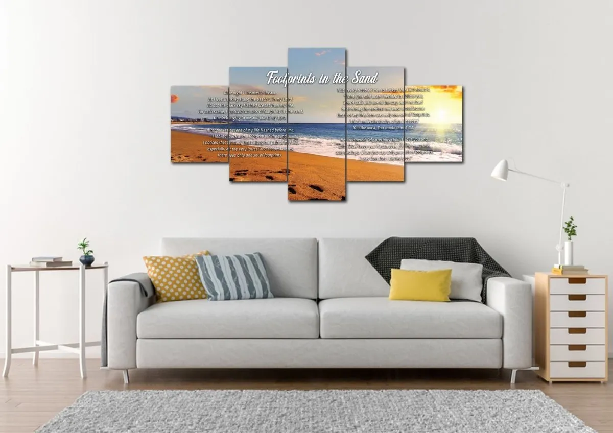 Bright Sun Footprints In The Sand Wall Art & Decor - Christian Canvas Wall Art