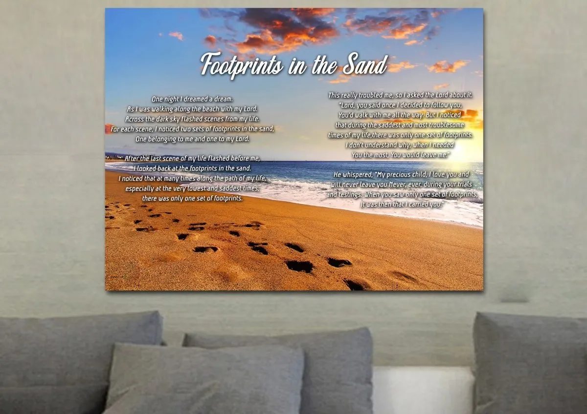 Bright Sun Footprints In The Sand Wall Art & Decor - Christian Canvas Wall Art