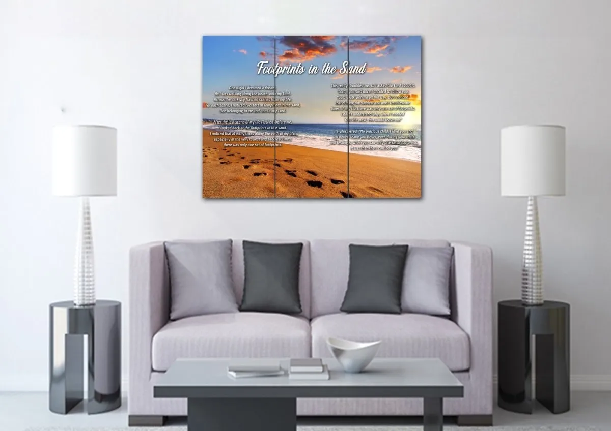 Bright Sun Footprints In The Sand Wall Art & Decor - Christian Canvas Wall Art