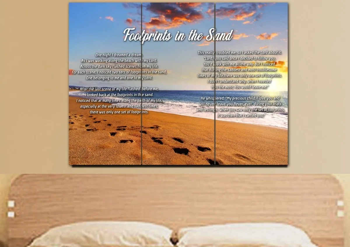 Bright Sun Footprints In The Sand Wall Art & Decor - Christian Canvas Wall Art