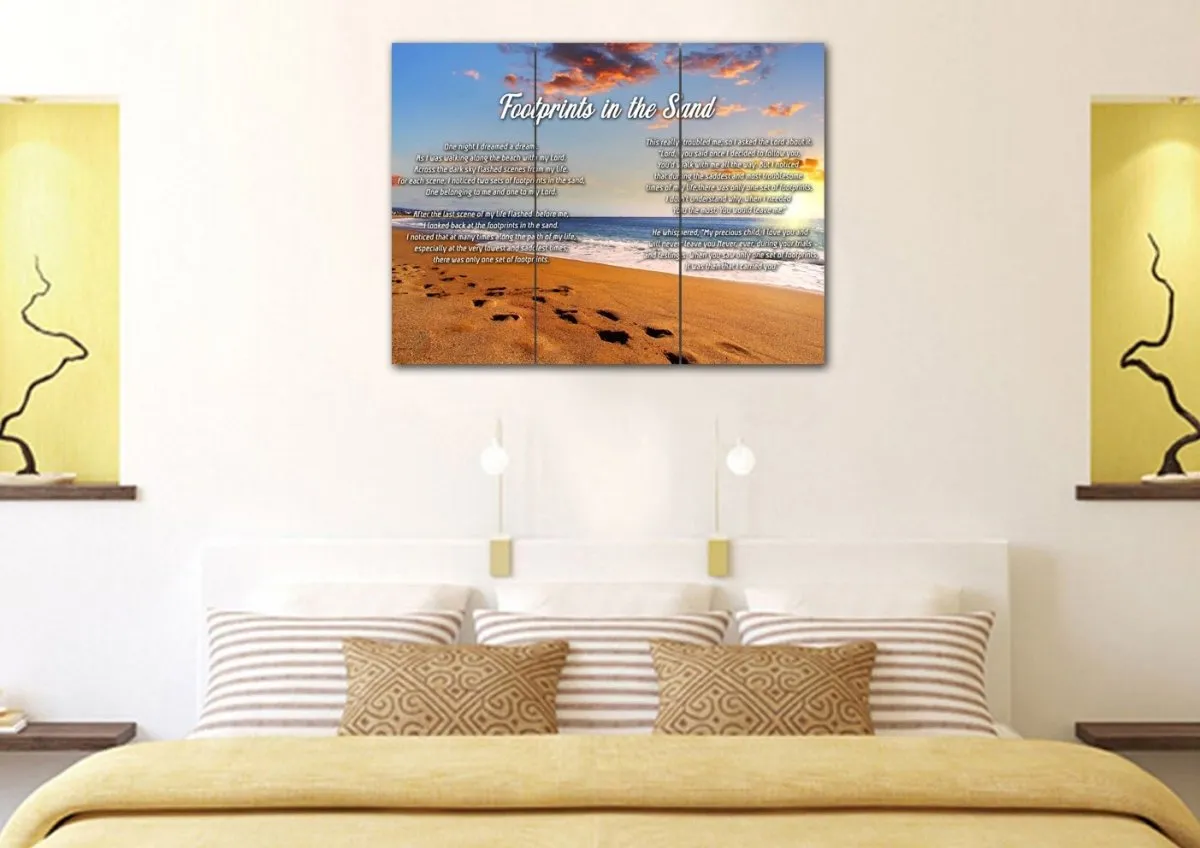 Bright Sun Footprints In The Sand Wall Art & Decor - Christian Canvas Wall Art