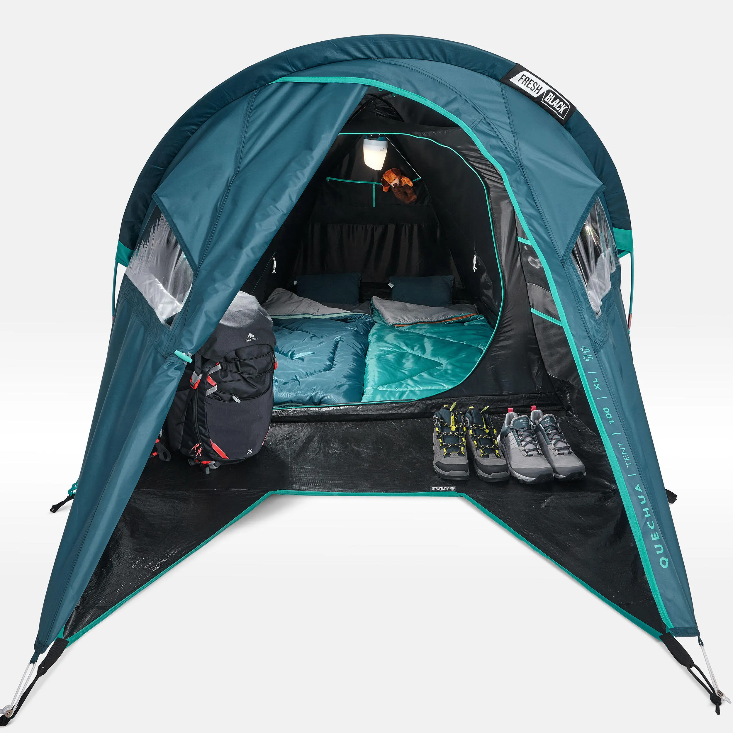 Camping tent Quechua Fresh & Black MH100 XL, grey/dark turquoise