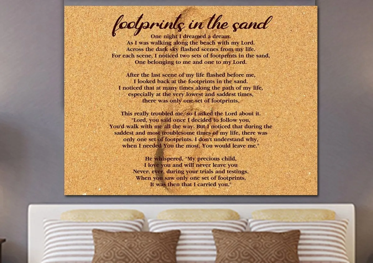 Closeup Print Footprints In The Sand Wall Art & Decor - Christian Canvas Wall Art