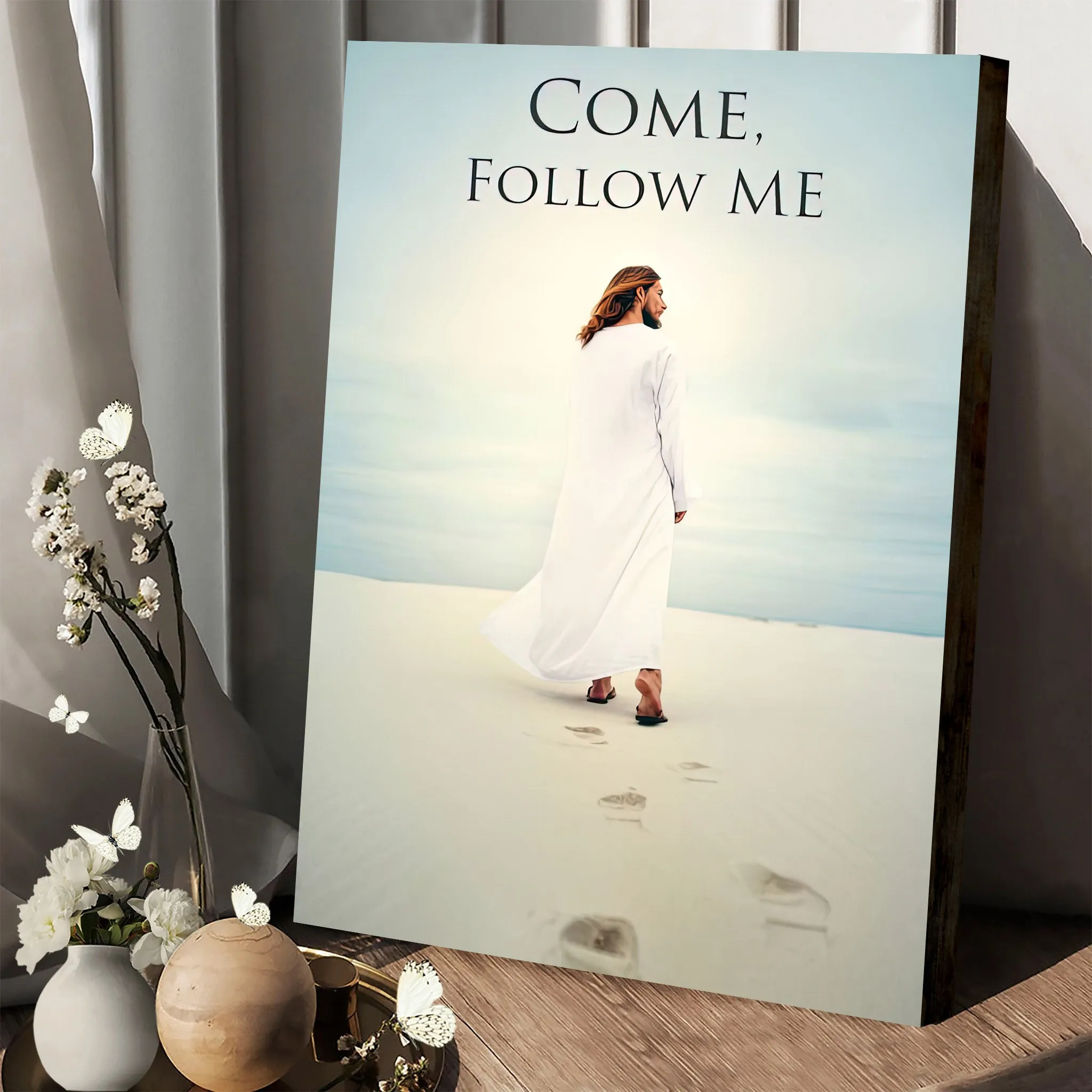 Come Follow Me Canvas - Jesus Walking Leaving His Footprints In Sand Canvas Pictures - Jesus Canvas Painting - Christian Canvas Prints