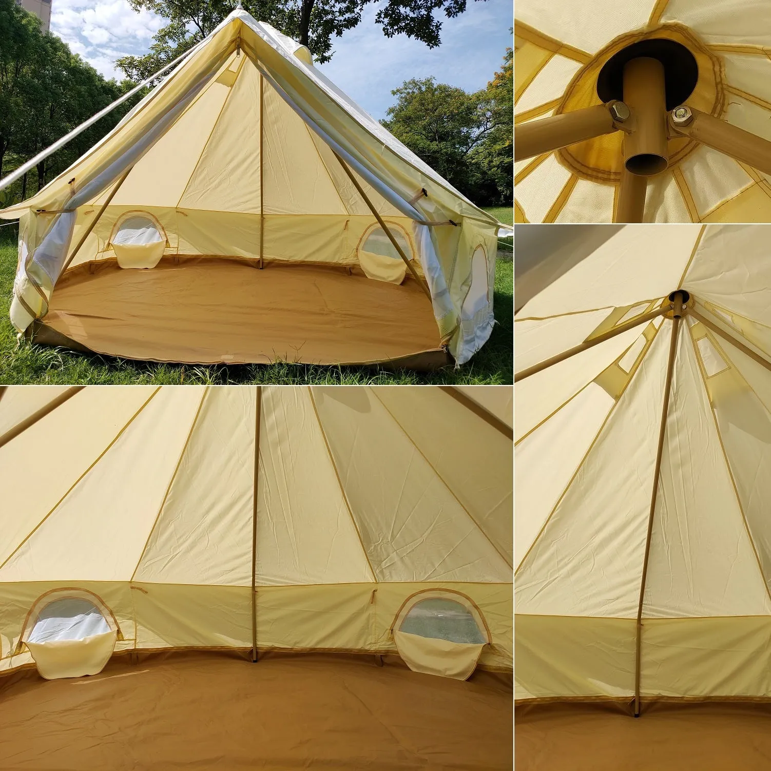 Dia. 3M Waterproof Oxford Cloth Tripod Frame Center-Pole-Free Camping Bell Tent