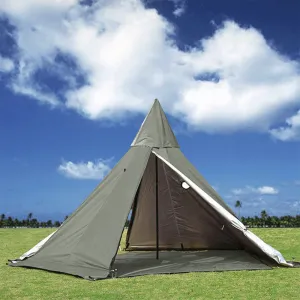 essential 4 Season Brown Waterproof Oxford Teepee Tent with Stove Jack Camp Pyramid Tent with Half Mesh