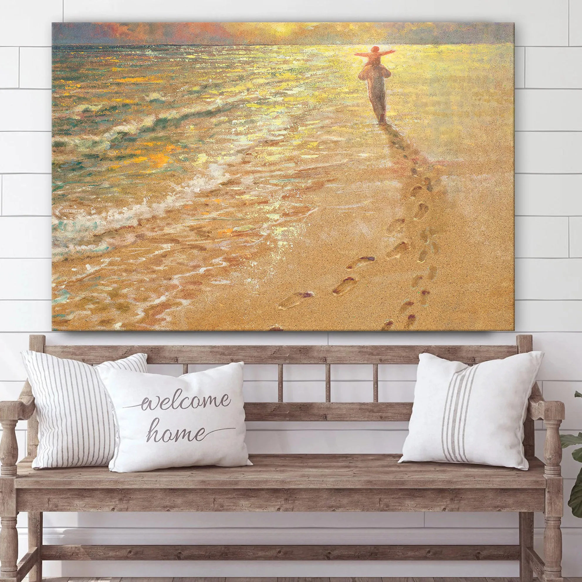 Footprints 2 Canvas Wall Art - Jesus Picture - Christian Wall Decor