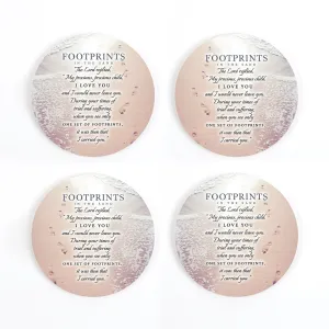 Footprints In Sand Brown 4 x 4 Absorbent Ceramic Round Coasters Pack of 4