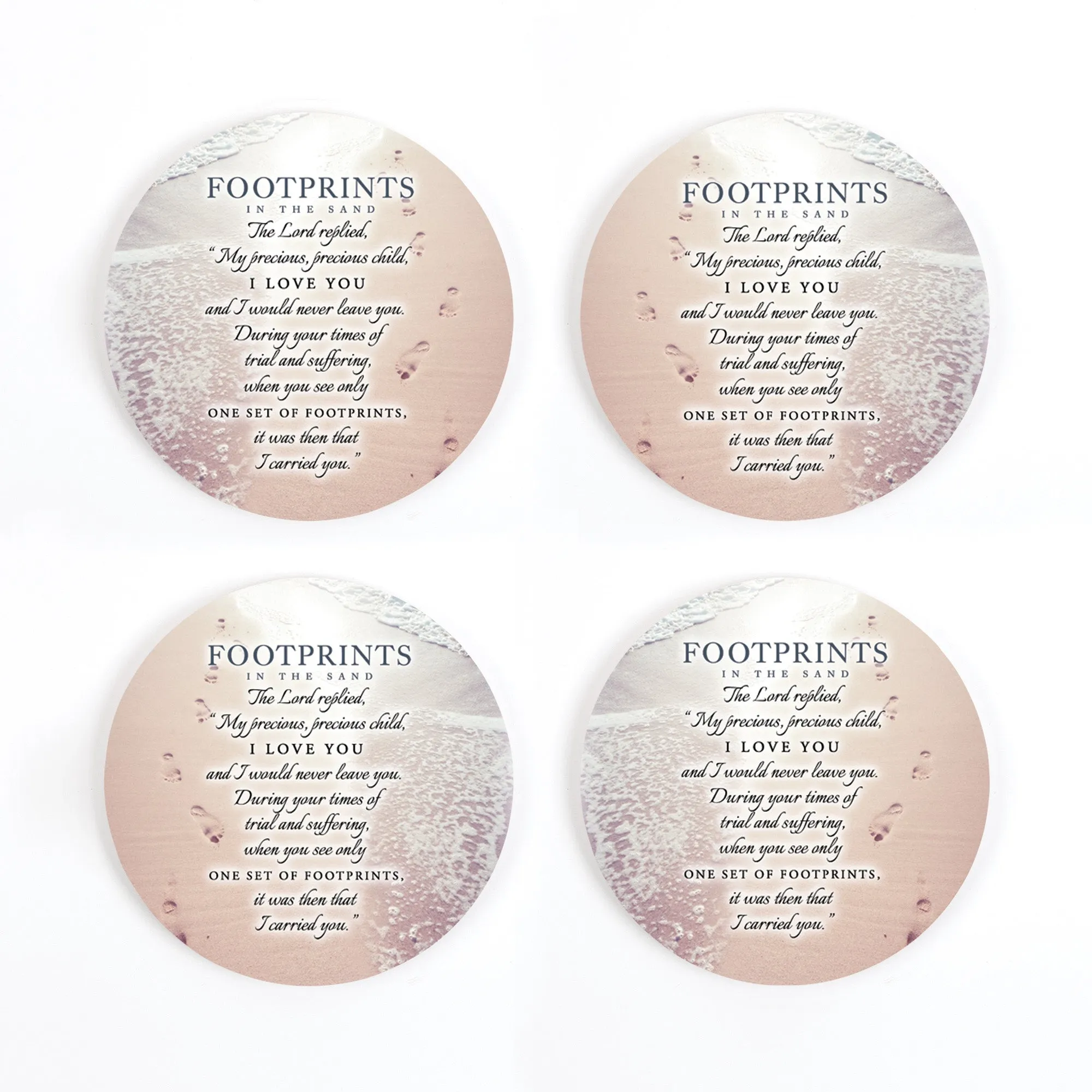 Footprints In Sand Brown 4 x 4 Absorbent Ceramic Round Coasters Pack of 4