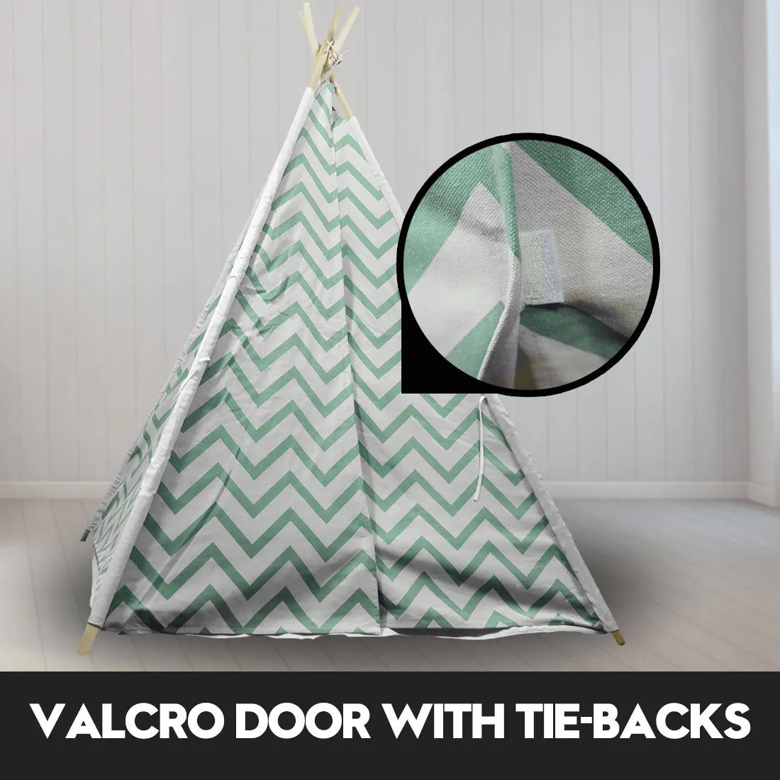 Giant Cotton Canvas Kids Teepee Wigwam Children Pretend Play Tent Indoor Outdoor Party - green