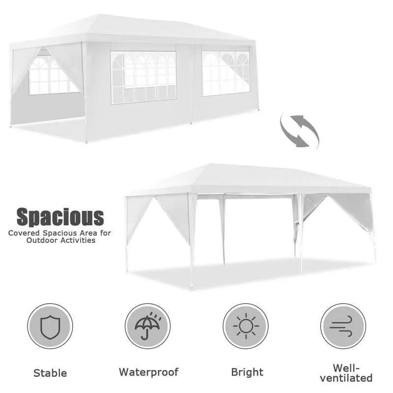 GrandShoppersHub  10' x 20' Canopy Tent Heavy Duty Wedding Party Tent Outdoor Gazebo Tent with 6 Removable Sidewalls & Carrying Bag