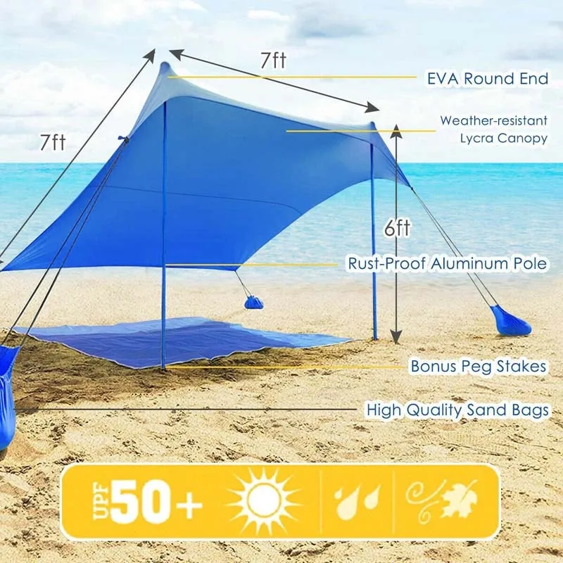 GrandShoppersHub  7' x 7' Family Beach Tent Canopy Sunshade