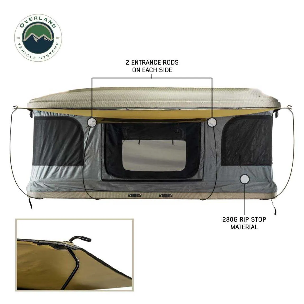 HD Bundu Hard Shell Pop Up Roof Top Tent - Grey Body & Green Rainfly