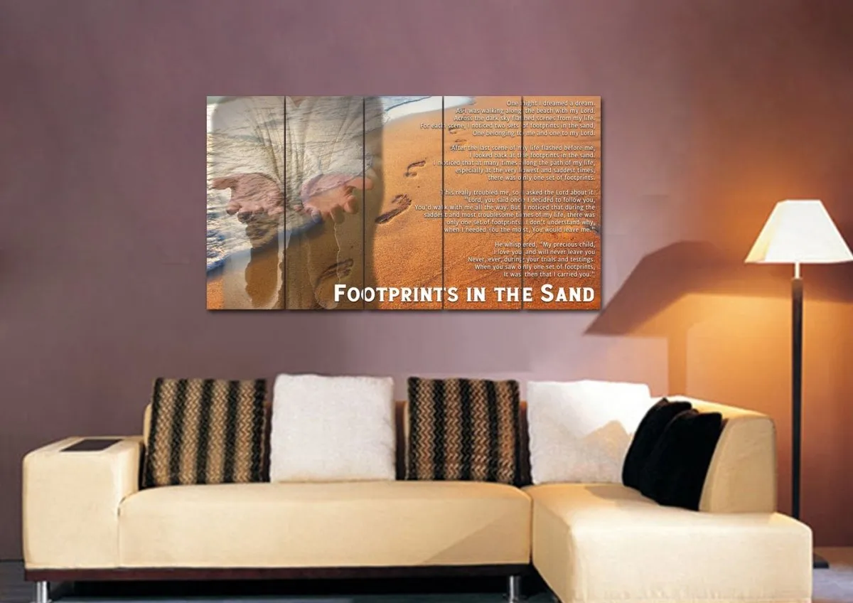 Jesus's Hands Footprints In The Sand Wall Art & Decor - Christian Canvas Wall Art