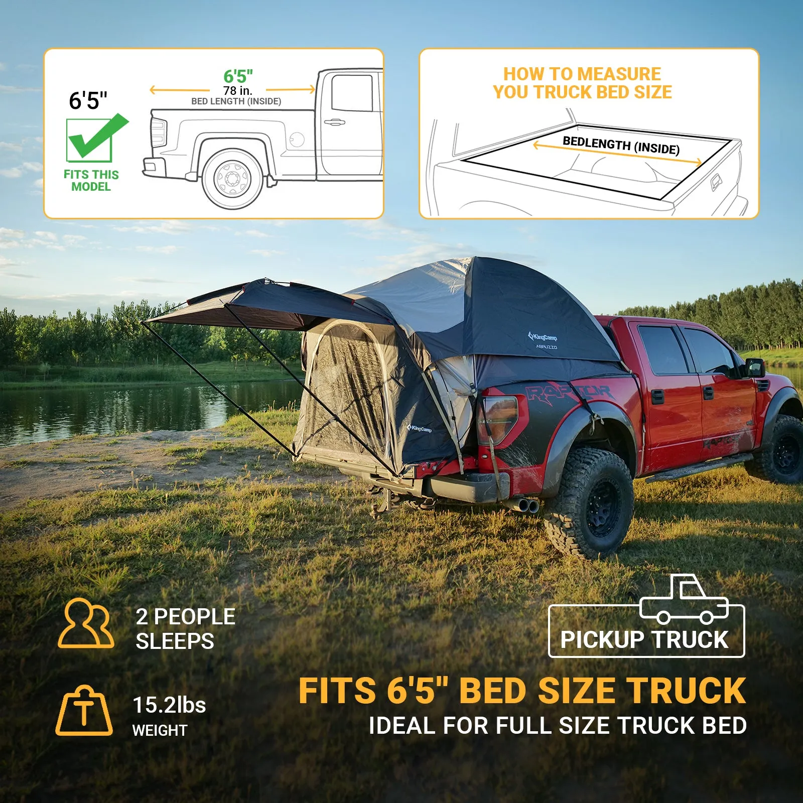 KingCamp 2 Person 6'5" Truck Bed Tent with Removable Awing