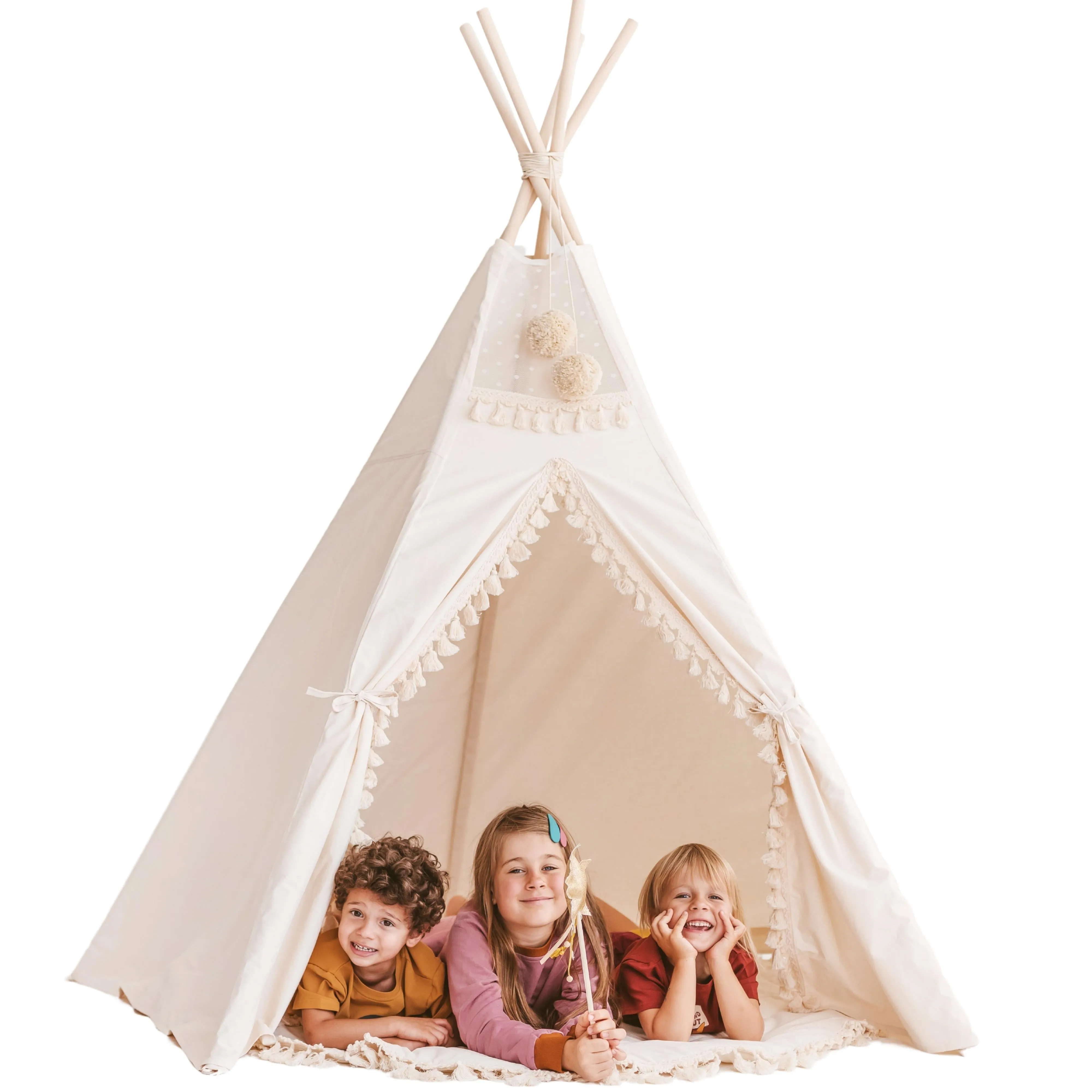 Minicamp Extra Large Indoor Teepee Tent With Tassels Decor In Boho Style