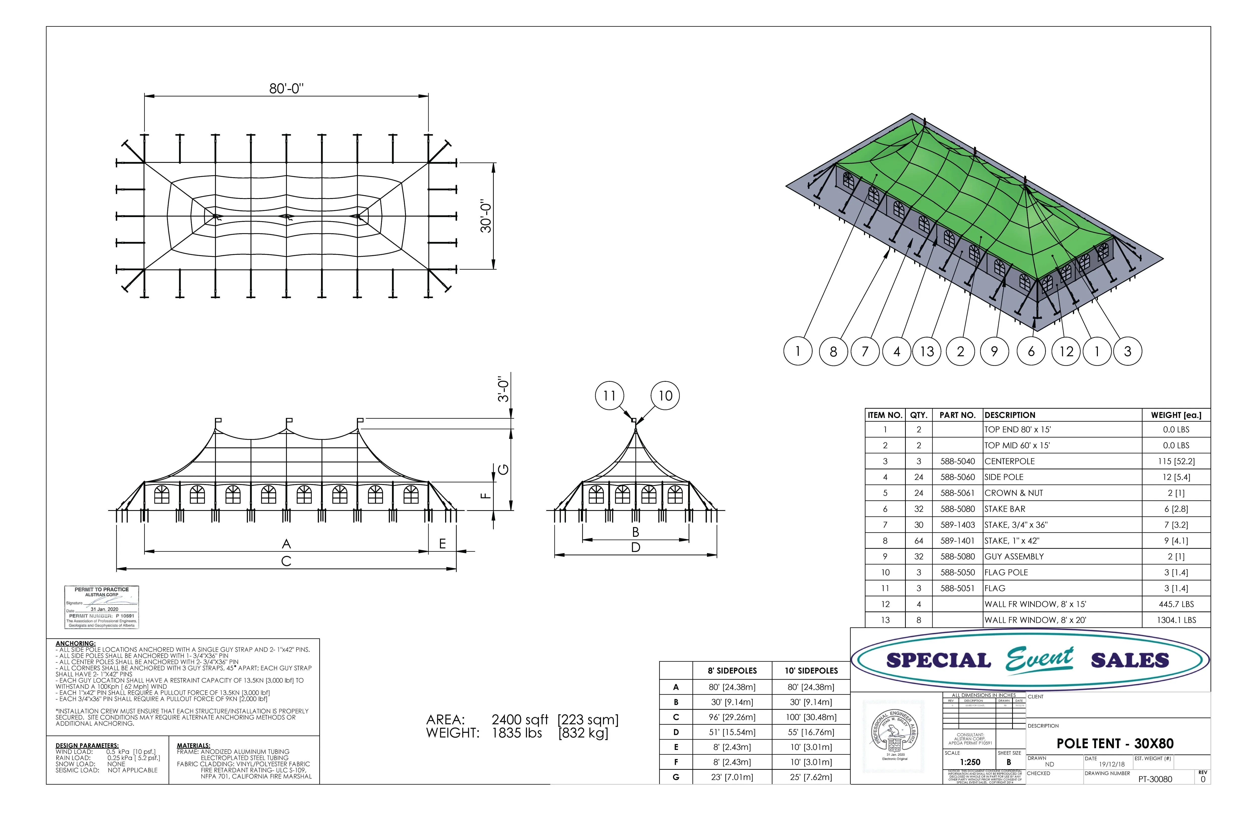 Pole Tent 30' x 80' White