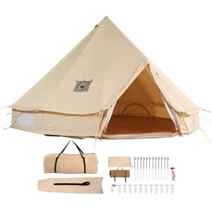 relaxed Canvas Bell Tent, All-Season 4m/13.12ft Yurt, Camping Canvas Tent with Stove Jack, Ventilated Tent for 6 Persons, Ideal for Family Camping, Outdoor Hunting Gatherings