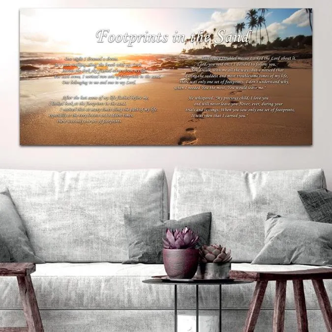 Sunset Footprints In The Sand Wall Art & Decor - Christian Canvas Wall Art