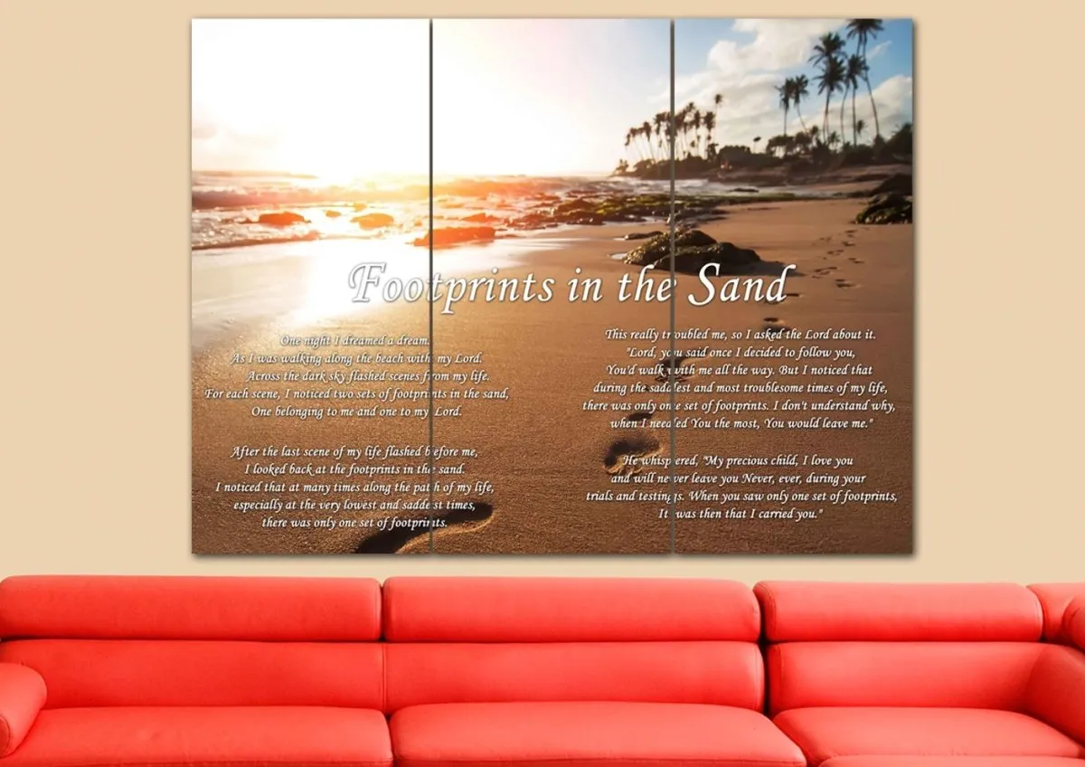 Sunset Footprints In The Sand Wall Art & Decor - Christian Canvas Wall Art