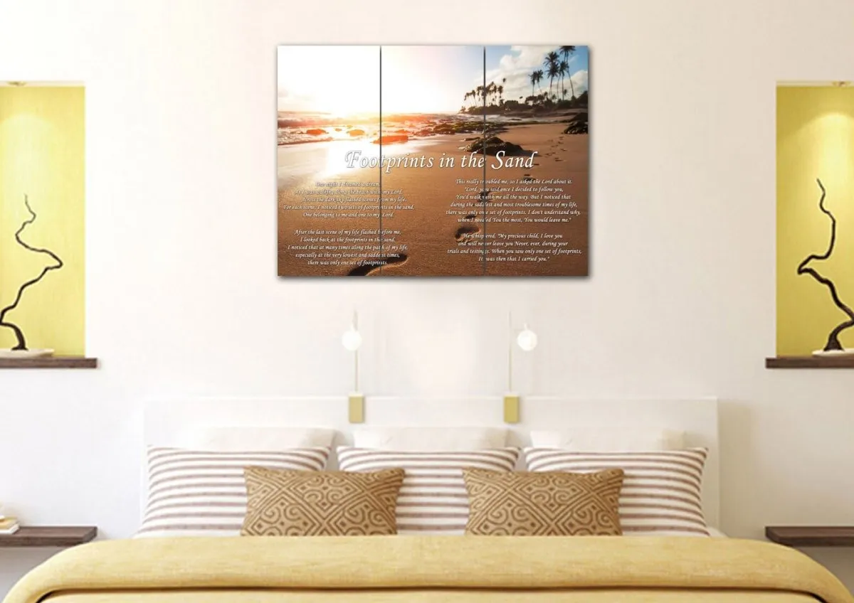 Sunset Footprints In The Sand Wall Art & Decor - Christian Canvas Wall Art