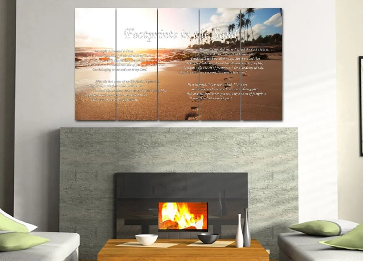 Sunset Footprints In The Sand Wall Art & Decor - Christian Canvas Wall Art