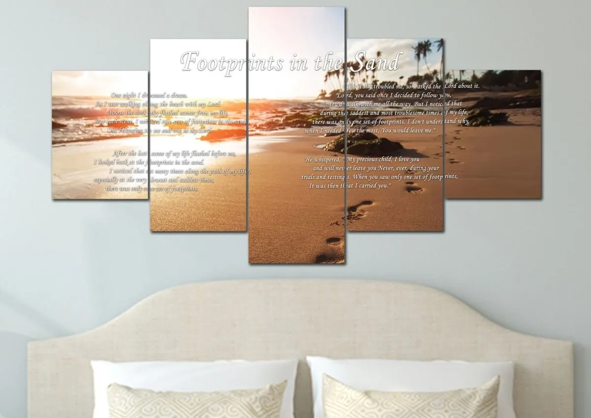 Sunset Footprints In The Sand Wall Art & Decor - Christian Canvas Wall Art