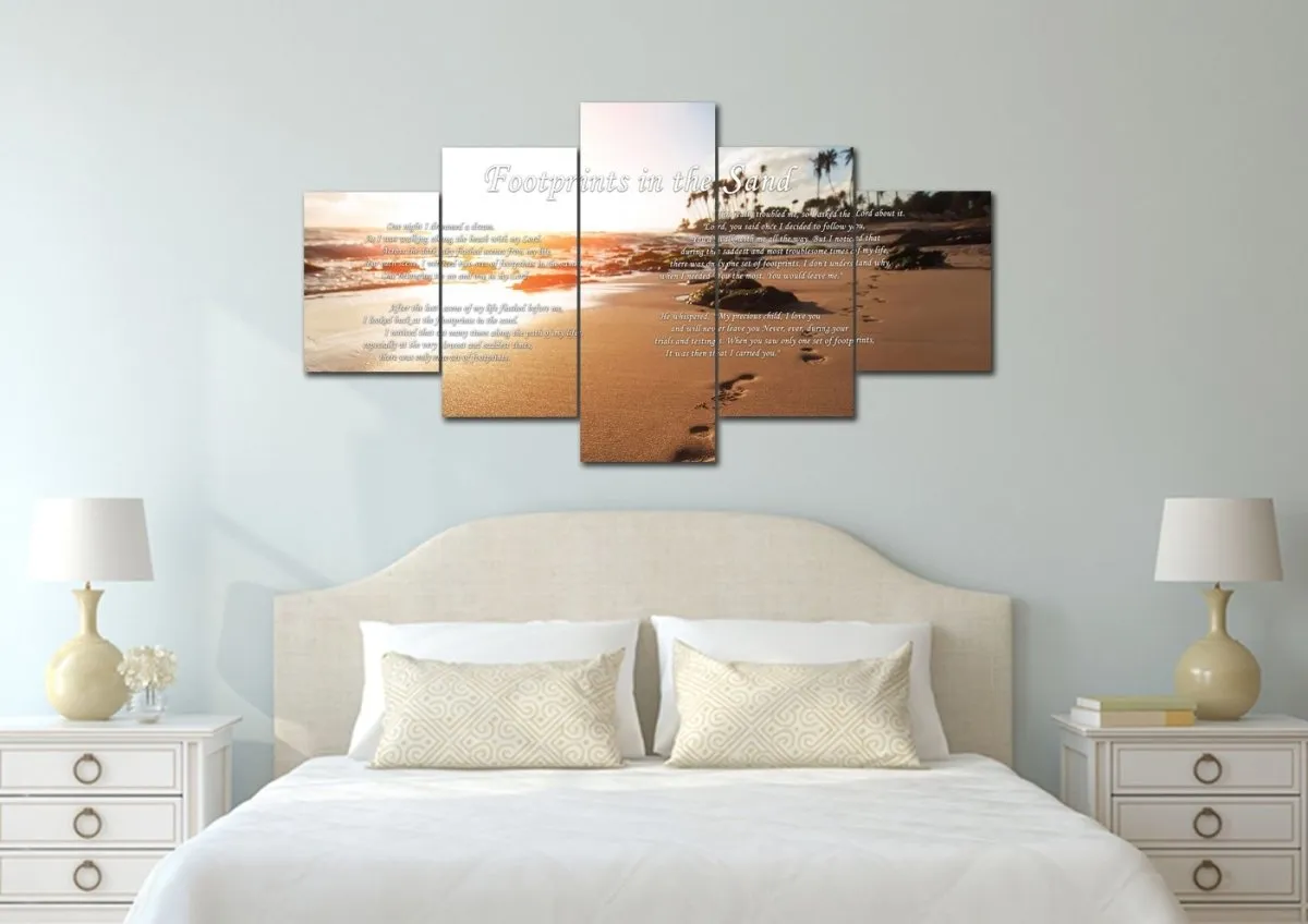 Sunset Footprints In The Sand Wall Art & Decor - Christian Canvas Wall Art